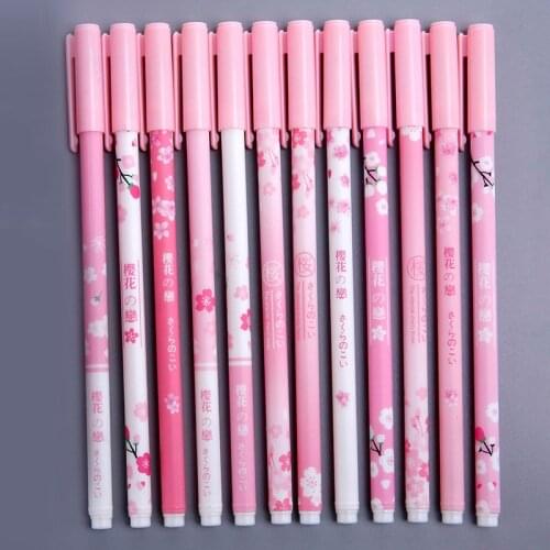 6pcs 0.38mm Pink Cherry Blossoms Random Gel Pen Signature Pen Black Ink School Office Supply Promotional Gift Student Stationery
