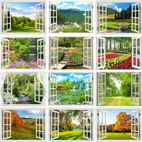 Diamond Painting Window View Rhinestones Art Diamond Mosaic Spring Landscape Cross Stitch Handmade Hobby Wall Decoration