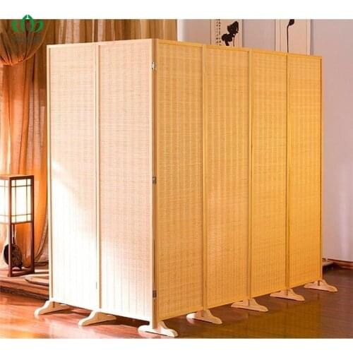 Bamboo 4 Panel Folding Room Divider Screen w/ Removable Storage Shelves Hinged Privacy Screen Portable Folding Room Divider