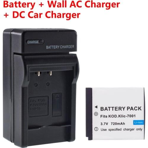 Battery + AC&Car Charger for Kodak KLIC-7001 EasyShare M1073 IS EasyShare MD41