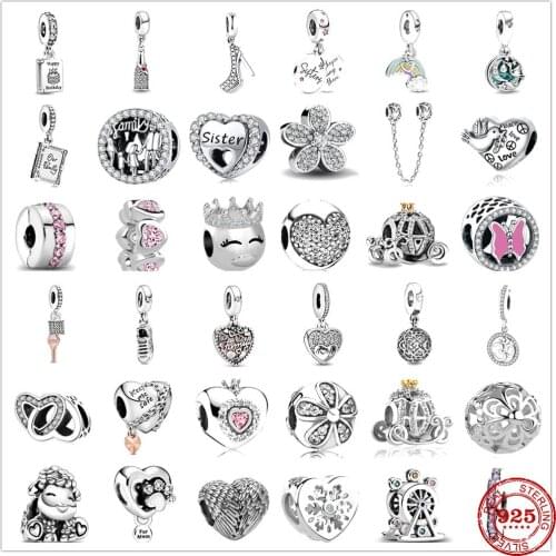 925 Sterling Silver Metal Beads sister pendant Family flower Charm fit Original 3mm Pan charms Silver 925 Bracelet Genuine Gifts
