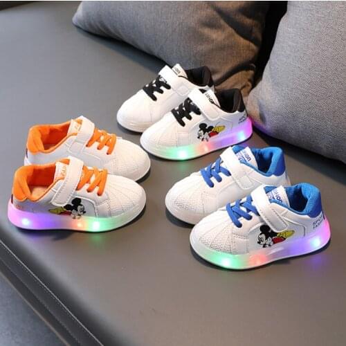 Brand Mickey Mouse kids shoes boys girls led luminous Toddler sport sneakers baby children kids casual PU sneakers