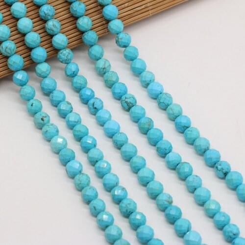 Natural Stone Beads Round Shape Faceted Green Turquoise Loose Spacer Beaded For Jewelry Making DIY Bracelet Necklace Accessories