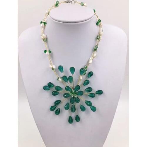 Flower freshwater pearl stone beads necklace 19inch weholesale beads gift FPPJ