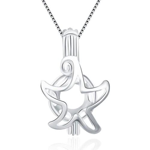 CLUCI 3pcs 925 Sterling Silver Starfish Pearl Cage Pendant Women Jewelry Silver 925 Starfish Pearl Locket SC008SB