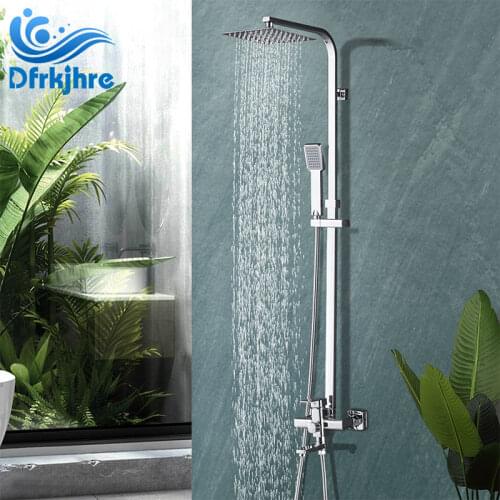 Dfrkjhre Bathroom Bath Shower Set Chrome 8" Rainfall Showerhead Mixer Tap Shower Faucet Brass Rotation Tub Spout 3-ways
