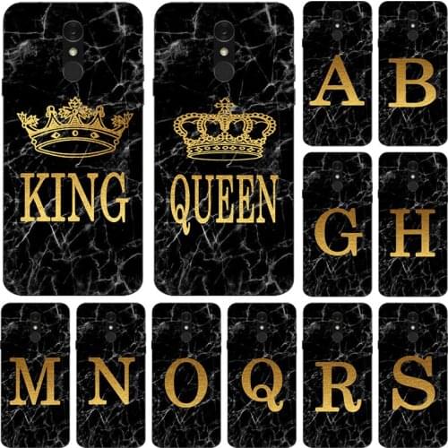 Phone Case for LG Q7 Plus Alpha Q7a LMQ610EM Q6A Alpha M700 Q6 Plus Marble Golden alphabet background Soft Print Cover