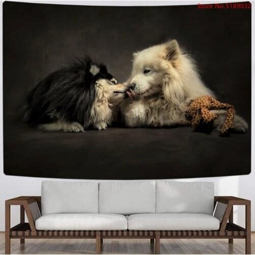 Cartoon Dogs Tapestry 3D Print Animals Wall Hanging Beach Towel Yoga Mat for Home Teen Girl Travel Picnic Blanket Decor Tapestry