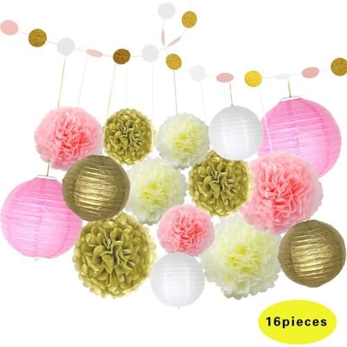 HAOCHU Chinese Paper Lantern Lamp Festival Wedding Garland Party Decoration Pink/White/Gold Tissue Paper Flower Balls