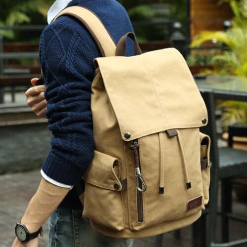 MOYYI Canvas Mens 14inch Laptop Trend Backpack USB Charging Middle School Student Backpack Leisure Travel Backpack