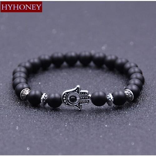 HYHONEY Fashion jewelry Bronze palm Bracelets Elastic Scrub Bead Stone Gift Bracelets pulseira masculina