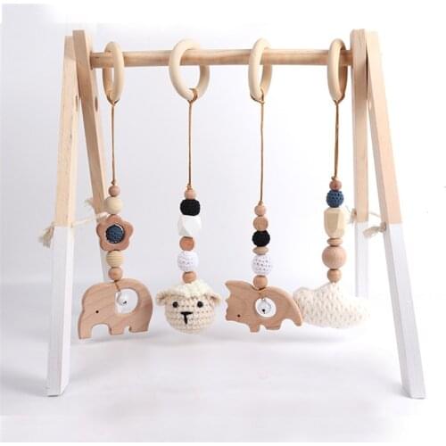 4pcs Baby Wooden Animal Toys Hanging Play Gym Beech Crochet Pendant Teether Newborn Room Decoration Stroller Toys 0-12 Months