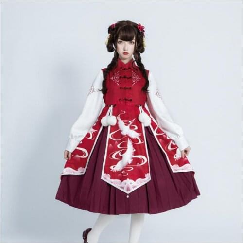 Royal fairy chinese style sister Crane embroidery dress female mori girls cartoon pattern design cute gown dress F1301 factory