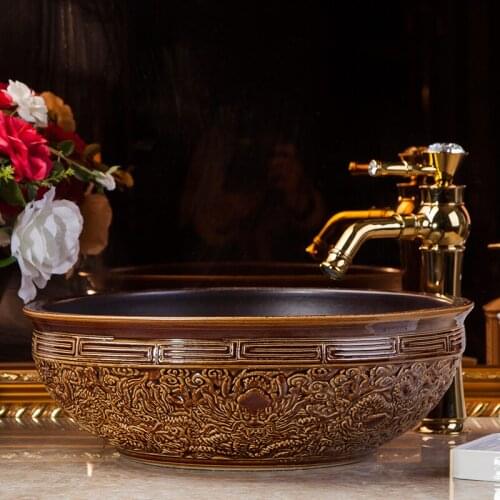 Antique style art ceramic porcelain wash basin bathroom round ceramic hand basin