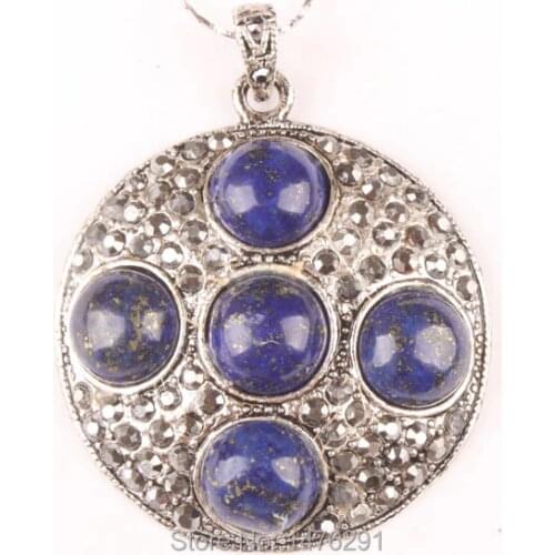 Lapis Lazuli Gems Round Bead Tibetan Silver Pendant New