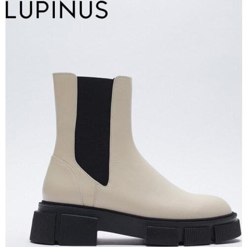 LUPINUS Fashion Platform Ankle Boots For Women Round Toe Women Chelsea Boots Retro Women Leather Ankle Boots Winter Women Boots