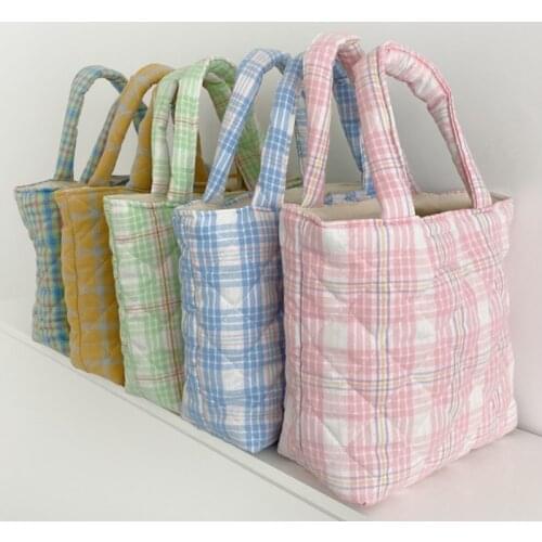 Candy Color Womens Small Handbags Retro Plaid Sweet Girls Bucket Shoulder Bags Ladies Tote Shopping Bag Female Purse Bento Bag