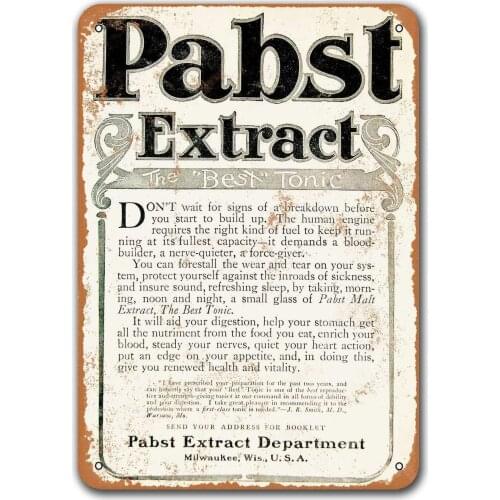 Retro Metal Tin Sign 1903 Pabst Extract Bar Signs, Sisoso Plaque Poster for Bar Garage Man cave Pub Cafe Wall Decor 8x12 inch