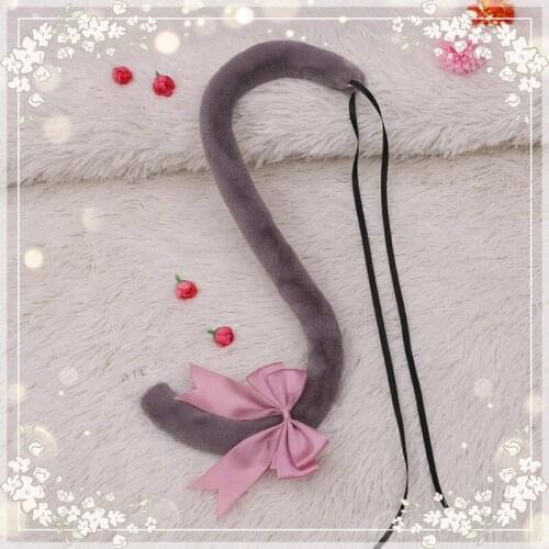 Cute Bowknot Cat Tail Cosplay Animal Tail Long Simulation Plush Tiger Tail Maid Masquerade Lolita Upturned Tail Prop Accesso