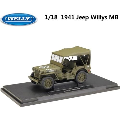 WELLY Diecast 1:18 Scale Metal Simulation Model Car Jeep 1941 Willys MB US Army Car Alloy Toy Cars For Kids Gifts Collection