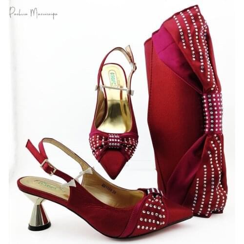 Fashion Style Red Color Shoes And Bag To Match Set Nigerian High Heels Party Italian Design Style Shoes and Bag For Wedding