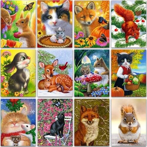 5D Diamond Painting Kit Paint Cartoon Animals Cat Fox deer bird Full Square&Round Diamond embroidery Cross stitch Diamond mosaic