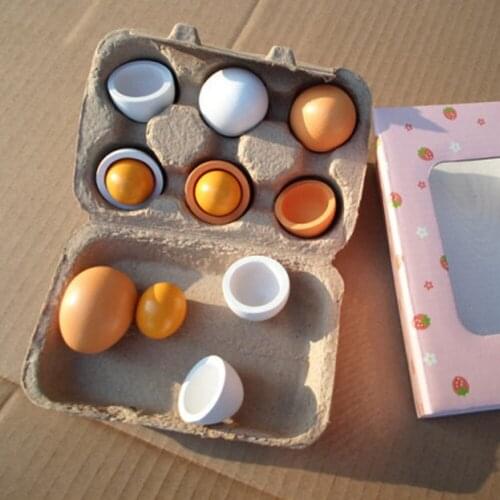 6pcs Simulation Eggs Wooden Toys Set Kids Kitchen Pretend Play Wood Food Eggs Toys Set Children Early Education Montessori Toys