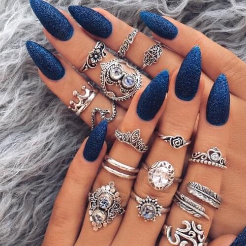 Punk Rings Set for Women 16Pcs/Set Anel Crown Crystal Silver Midi Finger Rings Boho Women Jewelry Knuckle Ring Set Jewelry