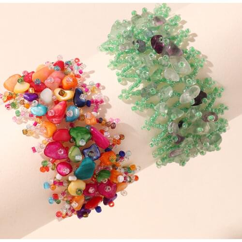 New Arrivals Handmade Beads with Natural Stone Wide Bangles Bracelets Bohemia Women Girls Vacation Beads Gifts Bracelet Jewelry