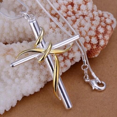 P088_2 Pretty Silver Color Pendants For Women Wholesale Free Shipping Charm Christmas Gifts Separations Twisted Rope Cross