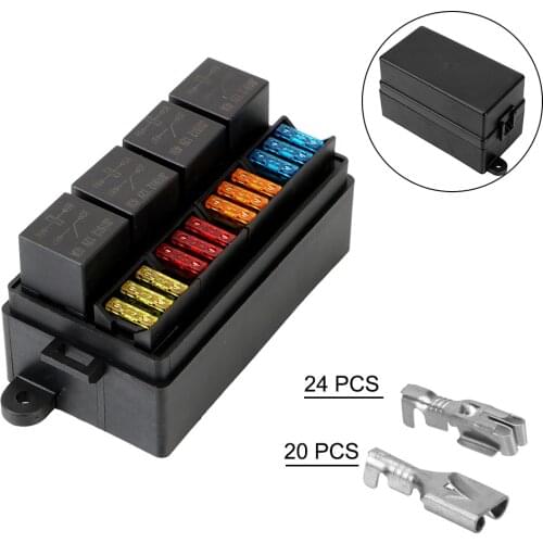 Plastic Cover 4Pin 12V 40A Relays with Spade Terminals 12 Way Blade Fuse Holder Box for Auto Car Truck Trailer Fuse