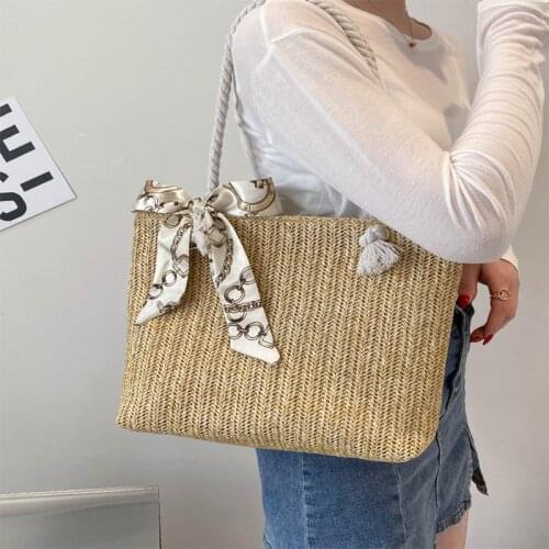 Boho Beach Summer Shouler Bag Women 2021 Straw Woven Basket Purses New Casual Handbags Vacation