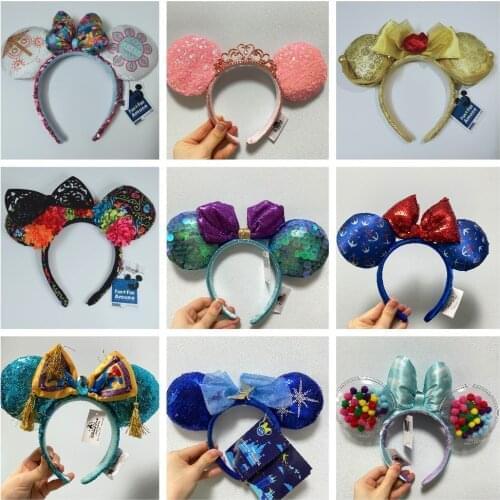 Disney Authorized Ear Headband Air Cushion Mickey Mouse Ears Disneyland Cartoon grape Soda Badge Plush Headwear Decoration Gift