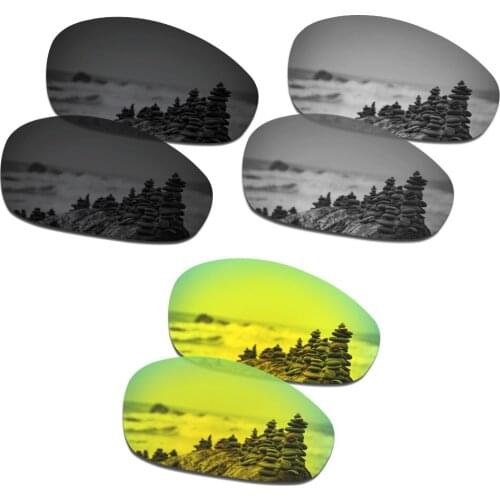 SmartVLT 3 Pairs Polarized Sunglasses Replacement Lenses for Oakley Juliet Stealth Black and Silver Titanium and 24K Gold