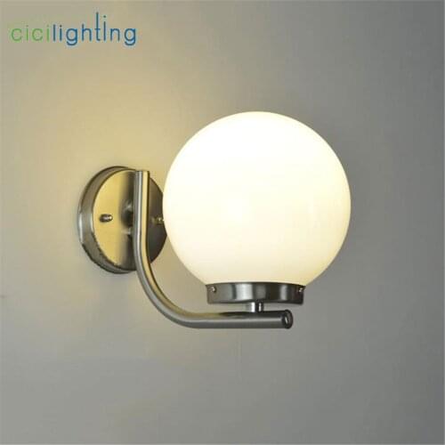 Modern Outdoor D20cm Frosted Acrylic Ball Lampshade Porch Lamp E27 LED Wall Light Stainless Steel Outdoor Wall Lighting