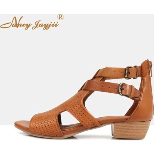 Female Shoes Woman Ladies Pupms Med Square heels Peep Toe Buckle Fashion Mature Novelty Leisure Mature Elegant Nancyjayjii 2019
