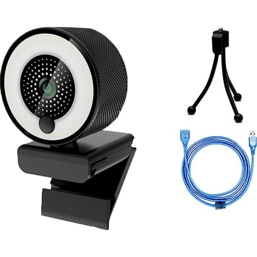 Autofocus Web camera HD Webcam 1080P with Ring Light with Builtin Microphone 1.5Meter Extension Cable Tripod Computer Web Camera
