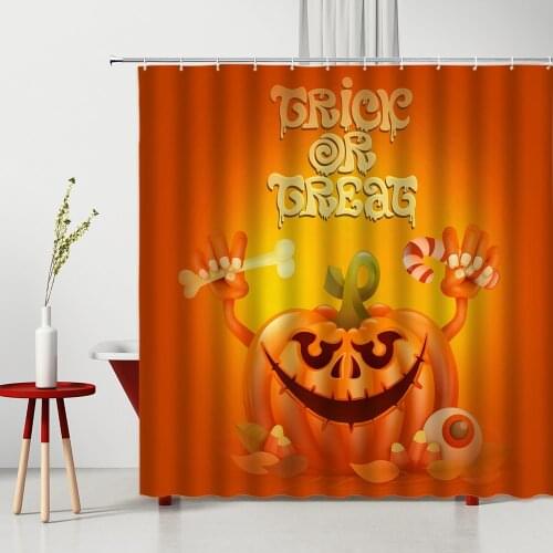 Horror Halloween Shower Curtain Creative Pumpkin Skull Pattern Printed Bathroom Decor Polyester Bath Curtains Washable Fabric