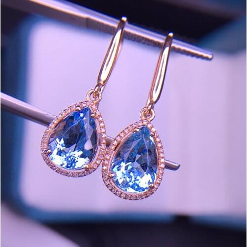 E320 Fine Jewelry Pure 18K White Gold Natural Aquamarine Gemstone 4.2ct Diamonds Females Earrings for Women FIne Earrings