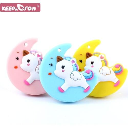 Keep&Grow 1pcs Moon Unicorn Baby Teethers Food Grade Silicone Teether Baby Teething Beads Nursing Necklace Pendant BPA Free