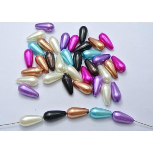 100 Mixed Color Plastic Faux Pearl Teardrop Beads 8X18mm Imitation Pearl
