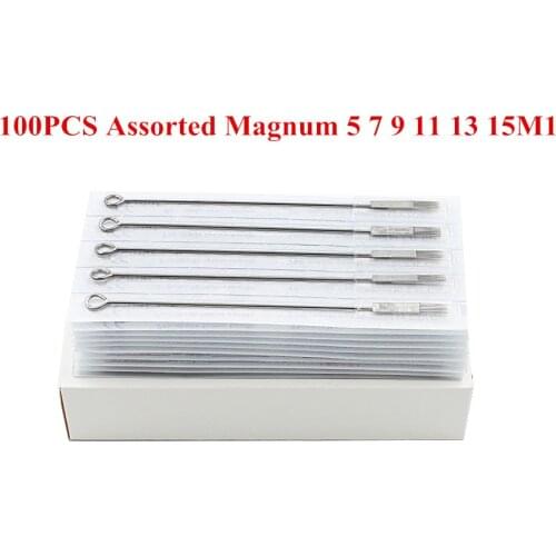 100 PCS Disposable Sterilized 316 stainless steel Assorted Single Stack Magnum Tattoo Needles 5 7 9 11 13M1