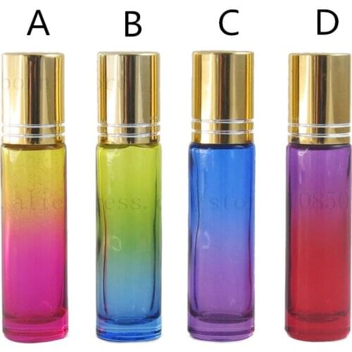 12pcs 10ml Gradient Colorful Glass Roll On Bottle Essential Oil Perfume Tube Vial Travel Refillable Roller Ball Bottle