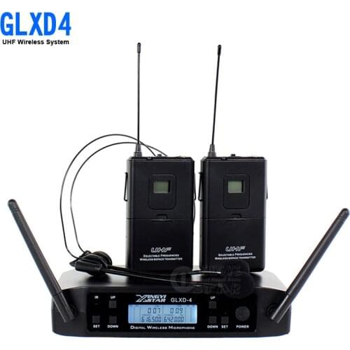GLXD4 2 Channels Cordless Headworn Mic Professional UHF Headset Wireless Microphone For Karaoke System Speaking Party Church KTV