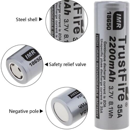 20pcs/lot TrustFire IMR 18650 2200mah 35A 3.7V 8.1Wh Rechargeable Battery Lithium Protected Batteries with PCB For Flashlights