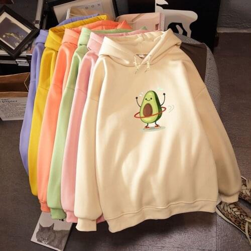 2020 Winter Womens Graphic Sweatshirt Kpop Harajuku Funny Cartoon Avocado Print Ladies Hoodies Fashion Streetwear Pullovers Coat