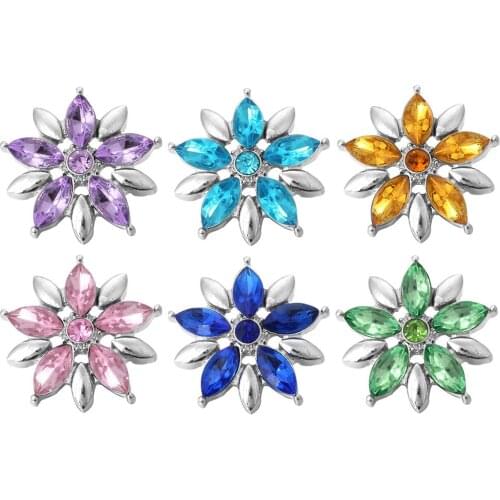 5pcs/lot New Flower Snap Button Jewelry Rhinestone Metal 18mm Snap Buttons Fit 20mm 18mm Snap Button Bracelet Necklace