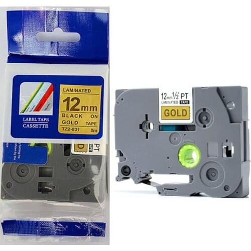 5pk 12mm*8m tze 831 Tze831 Black on Gold TZe Laminated Compatible P touch 12mm tze-831 Label Tape Cartridge tz831 tze-831