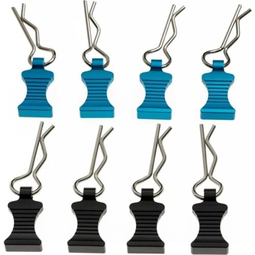 8Pcs R-Type Body Shell Clips Pin with Aluminum Mount Set for Axial SCX10 TRX4 1/8 1/10 Blue & Black