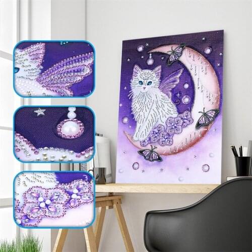 Special Shaped Diamond Painting DIY 5D Partial Drill Cross Stitch Kits Crystal Diamond Embroidery Moon Cat Pattern Home Decor